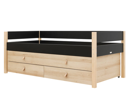 Bopita Lucas compact bed 90x200 incl sleeping and storage unit - Black/Natural