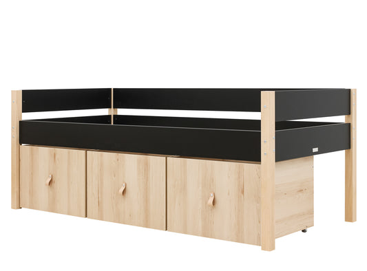 Bopita Lucas compact bed with 3 storage bins - Black/natural