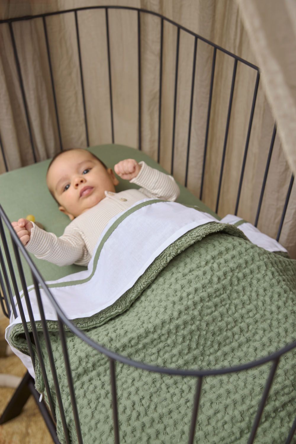 Ledikantlaken Bies Babybed (100x150 cm) - Olive Green