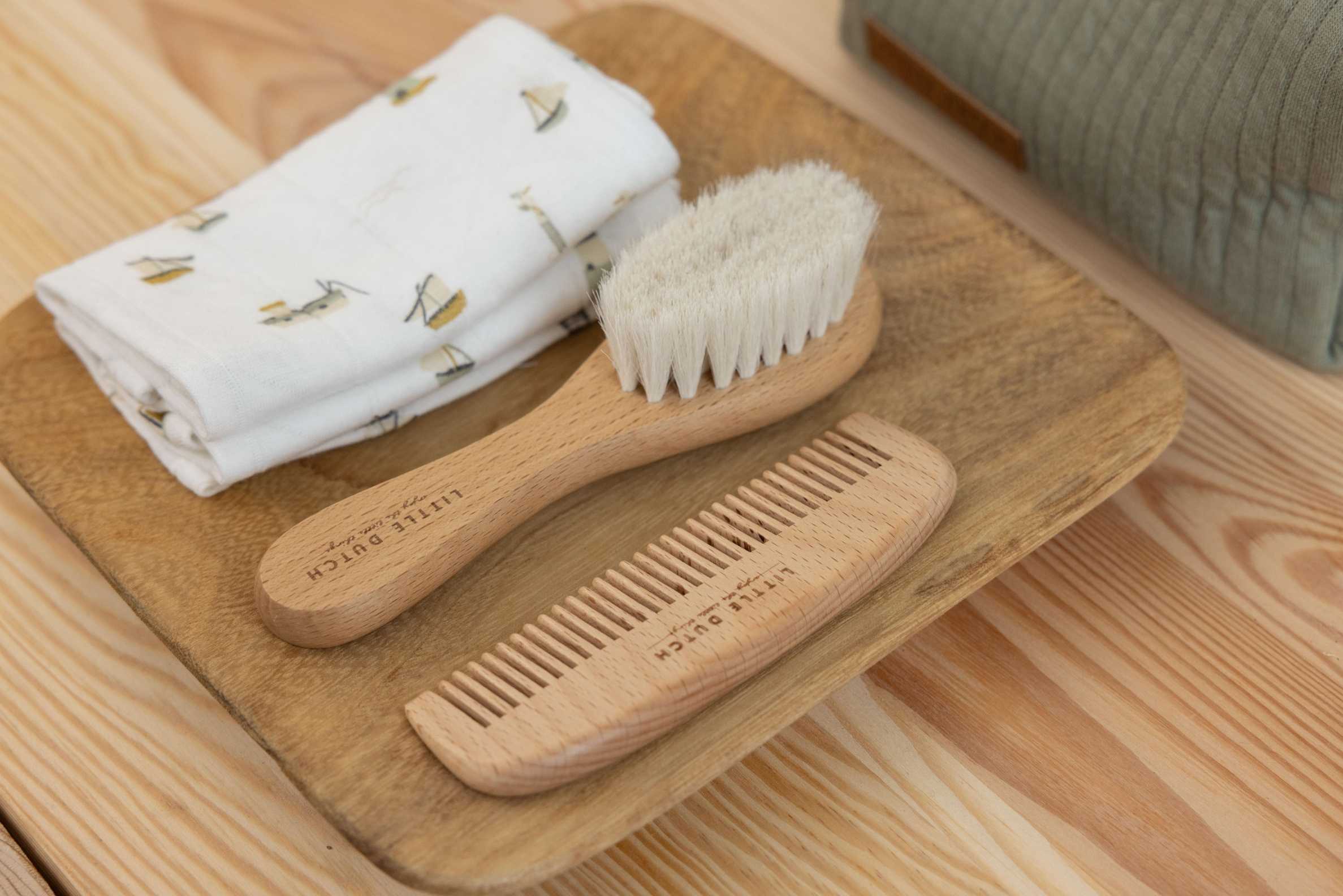 Wooden comb and brush set