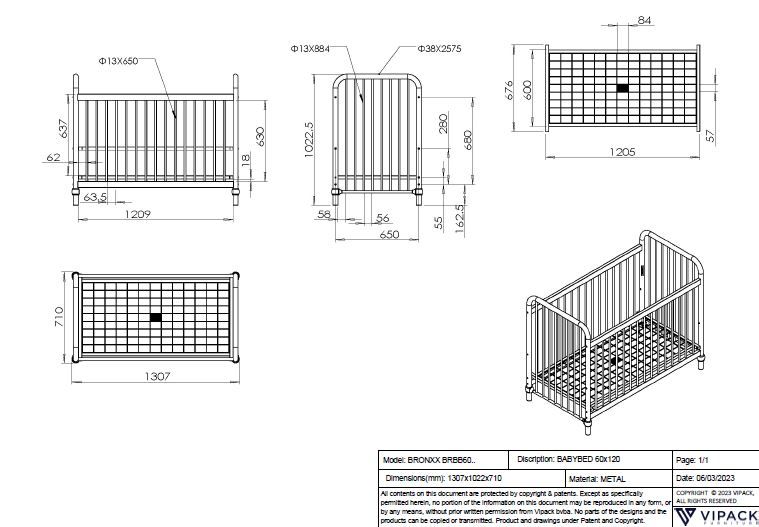 Bronxx bed 60x120 - div kleuren