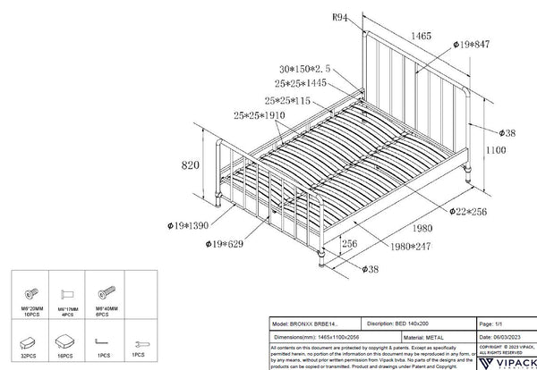 New York twin bed 120x200 cm (Black or White)