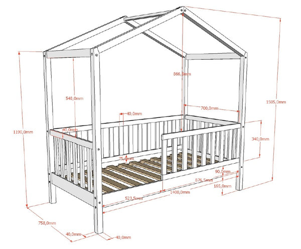 Huisbed Dallas Peuterbed 70x140 cm - Naturel