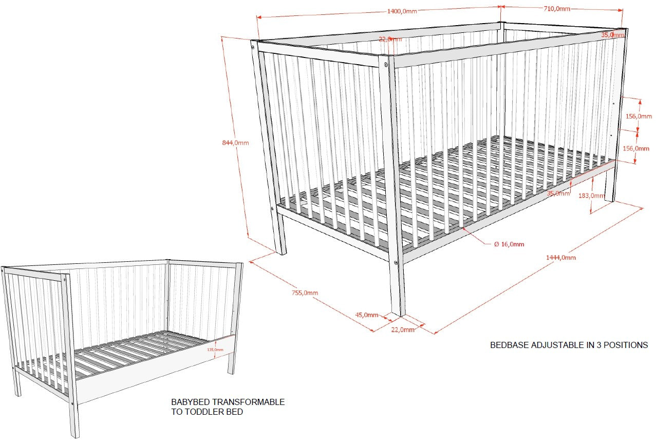 Meegroeibed Dino 70x140 - Walnoot