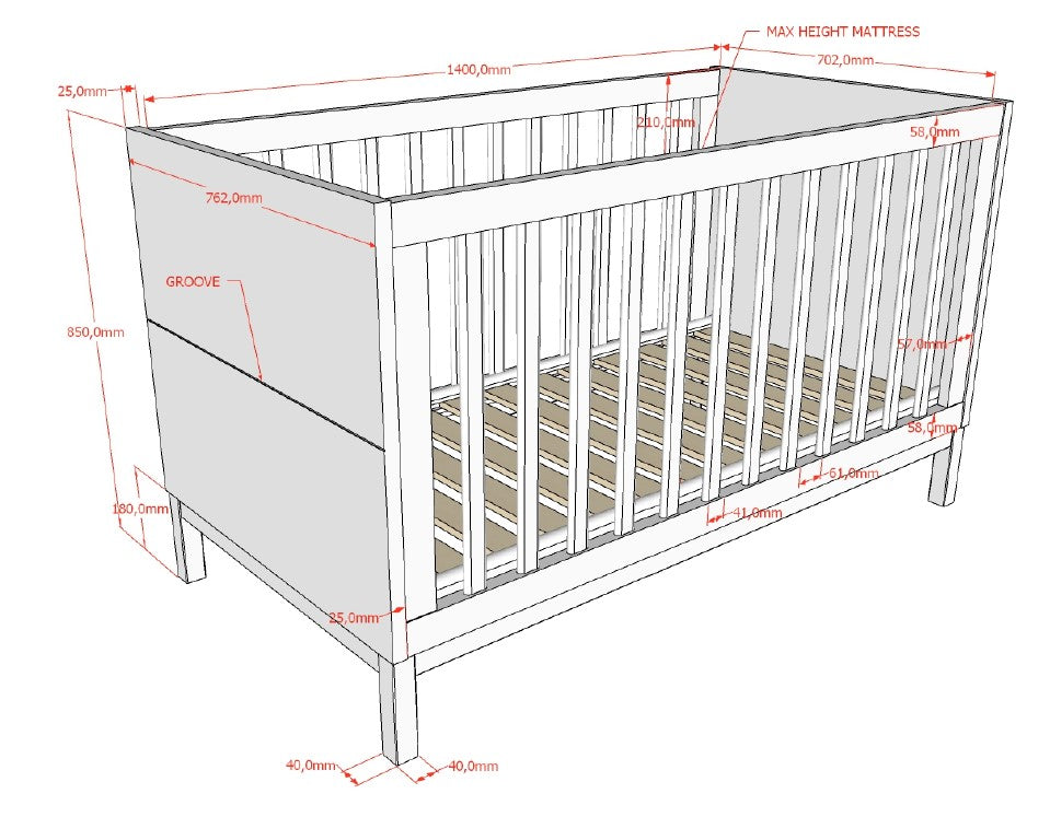 Meegroeibed Eva 70x140 - Wit