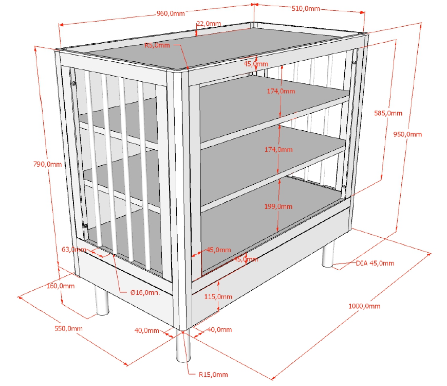 Commode Forrest open - Eiken