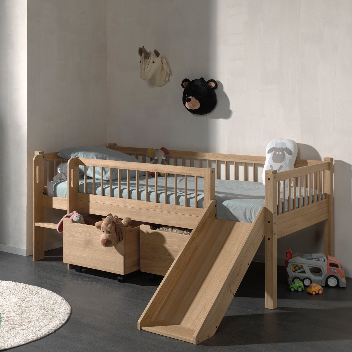 Forrest Halfhoogslaper incl opbergbakken en glijbaan - Eiken