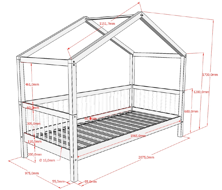 Forrest huisbed 90x200 - Eiken