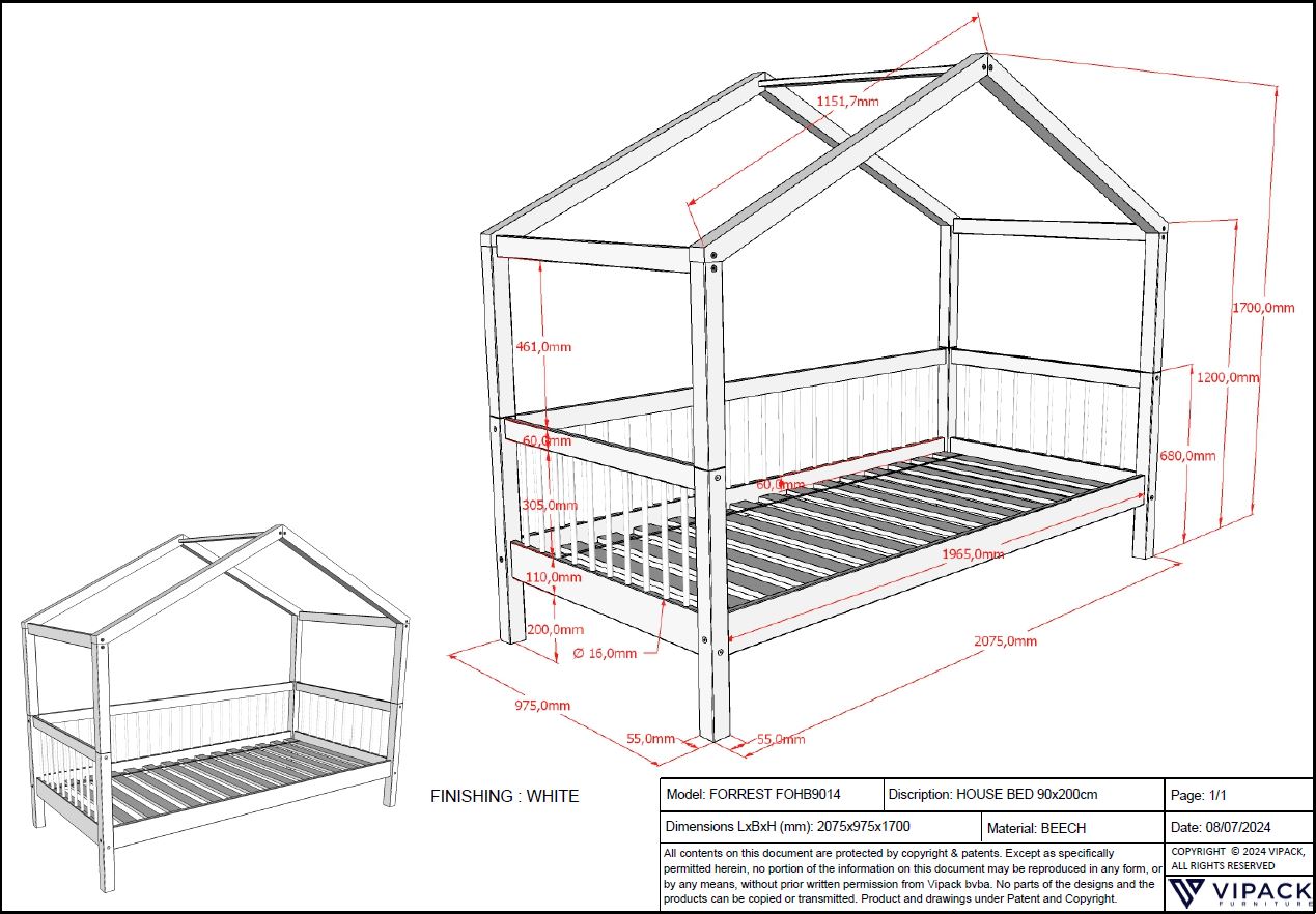 Forrest House Bed 90x200 - White