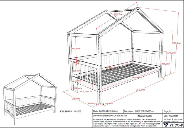 Forrest House Bed 90x200 - White