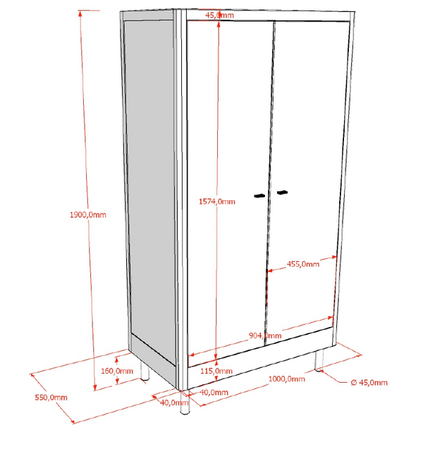 Forrest 2-door wardrobe - Oak