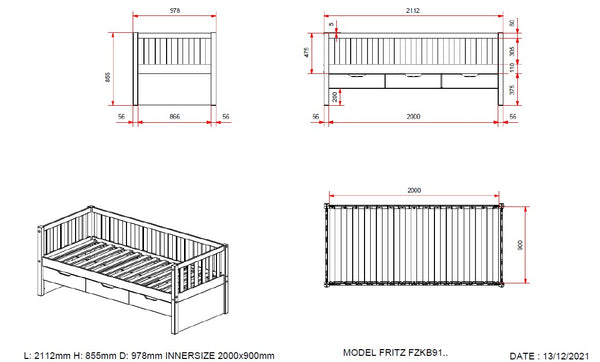 Fritz Kajuitbed inclusief opberglades 90x200 - Wit