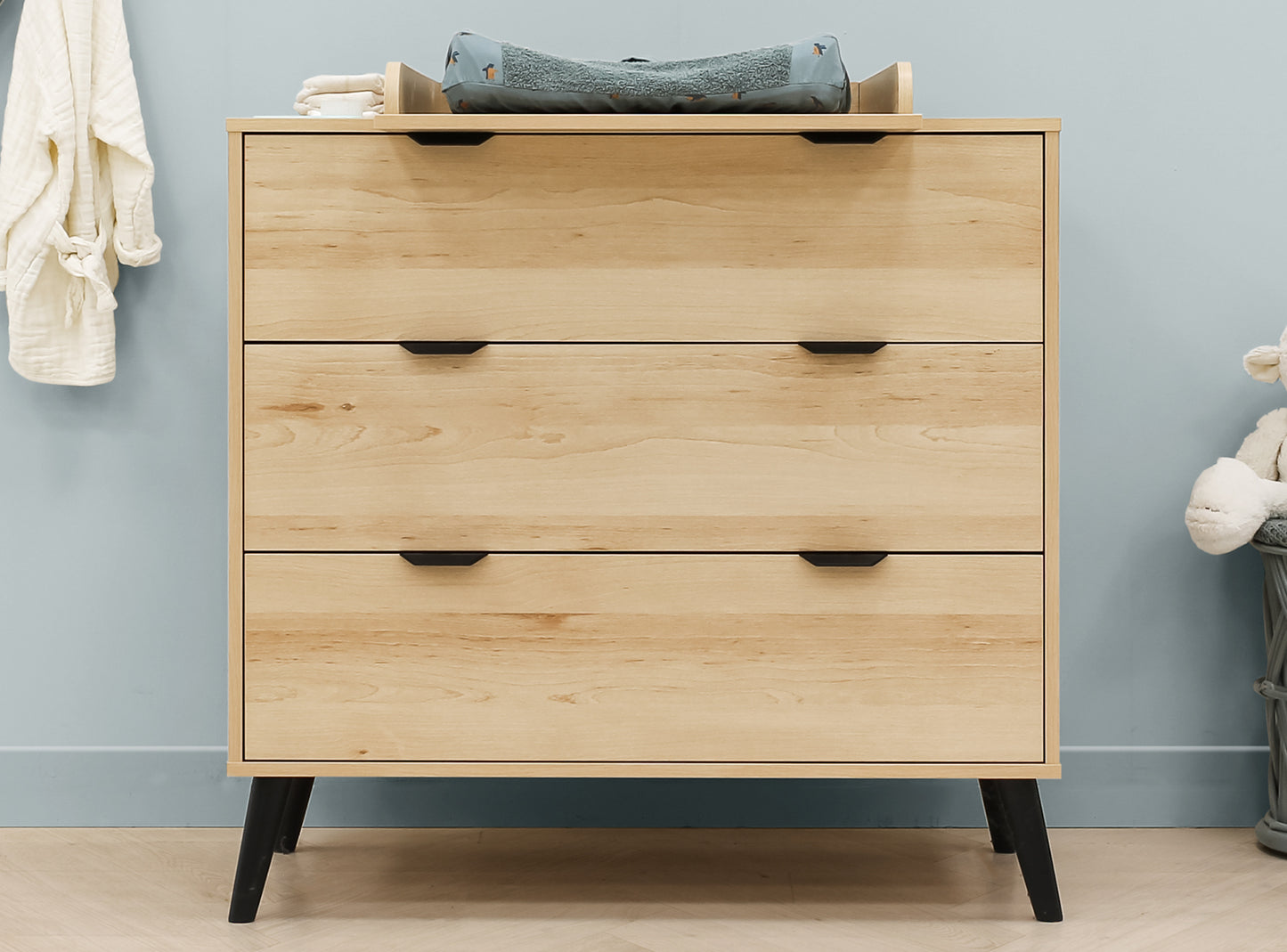 Toi Toi Kids Fay chest of drawers with 3 drawers - Natural / Matte Black