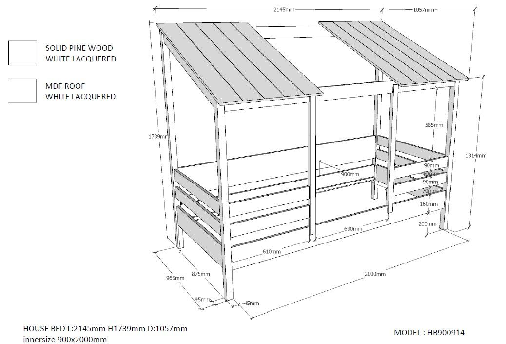 Vipack huisbed met 2 dak panels