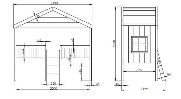 Huisbed met dak en trap (90x200 cm)