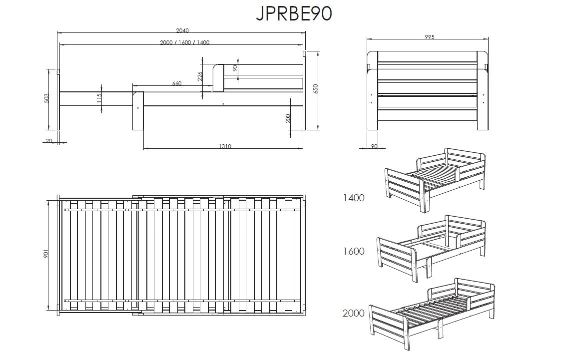 Uitschuifbed Jumper (90 x 140/160/200) - Wit