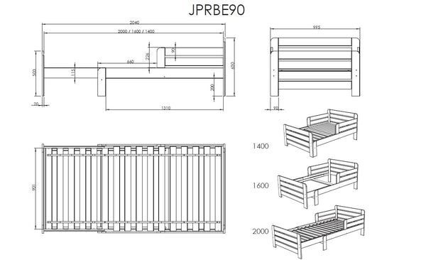 Uitschuifbed Jumper (90 x 140/160/200) - Wit