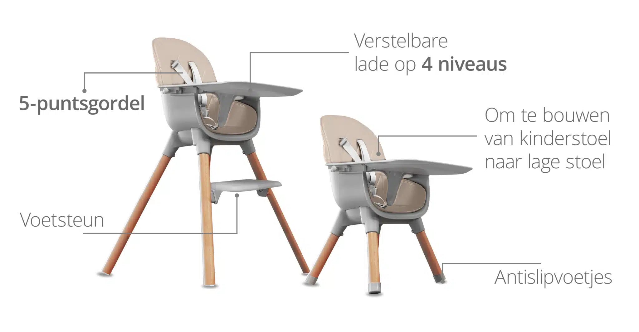 High Chair 2-in-1 - Grey/Beige