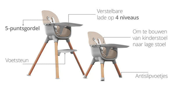 High Chair 2-in-1 - Grey/Beige
