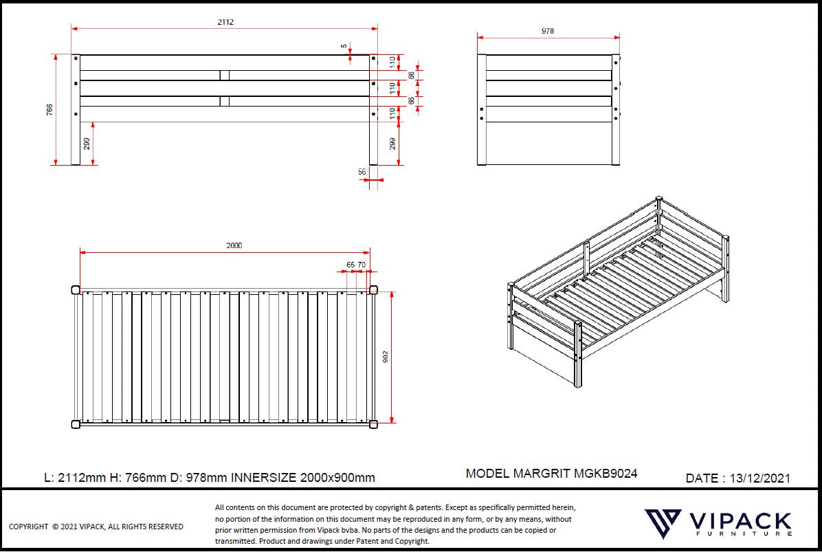 Margriet Kajuitbed inclusief lade 90x200 - Natuur/Wit