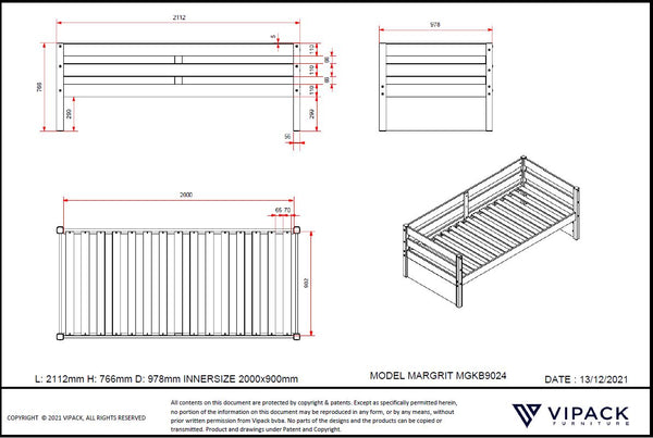 Margriet Kajuitbed inclusief lade 90x200 - Natuur/Wit