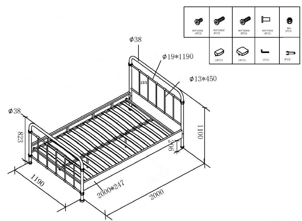 New York twin bed 120x200 cm (Black or White)