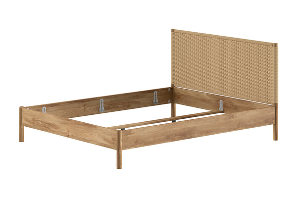 Olive twin bed 160x200 cm - Rattan/Oak