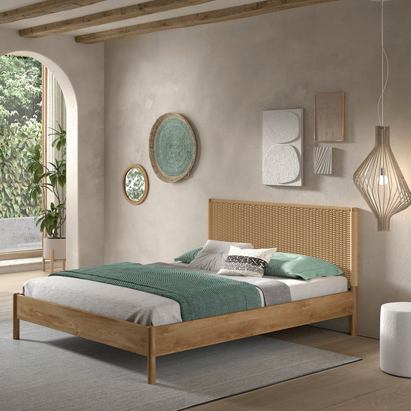 Olive twin bed 160x200 cm - Rattan/Oak