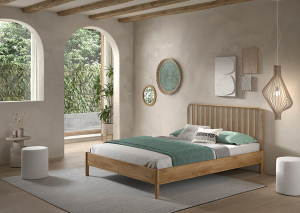 Olive twin bed 160x200 cm - Rattan/Oak