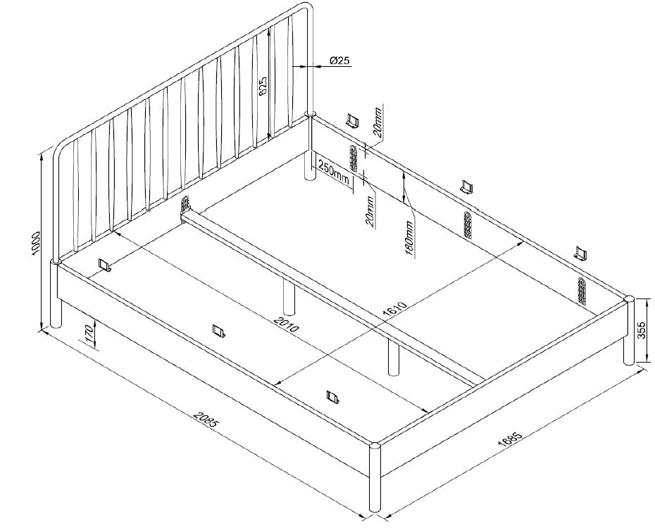 Olive twin bed 160x200 cm - Rattan/Oak