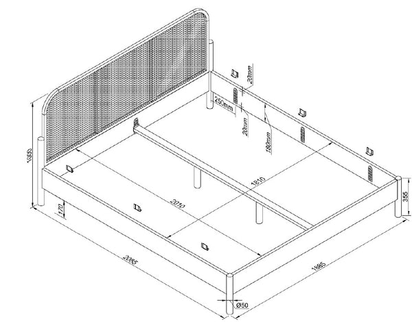 Olive twin bed 160x200 cm - Rattan/Oak