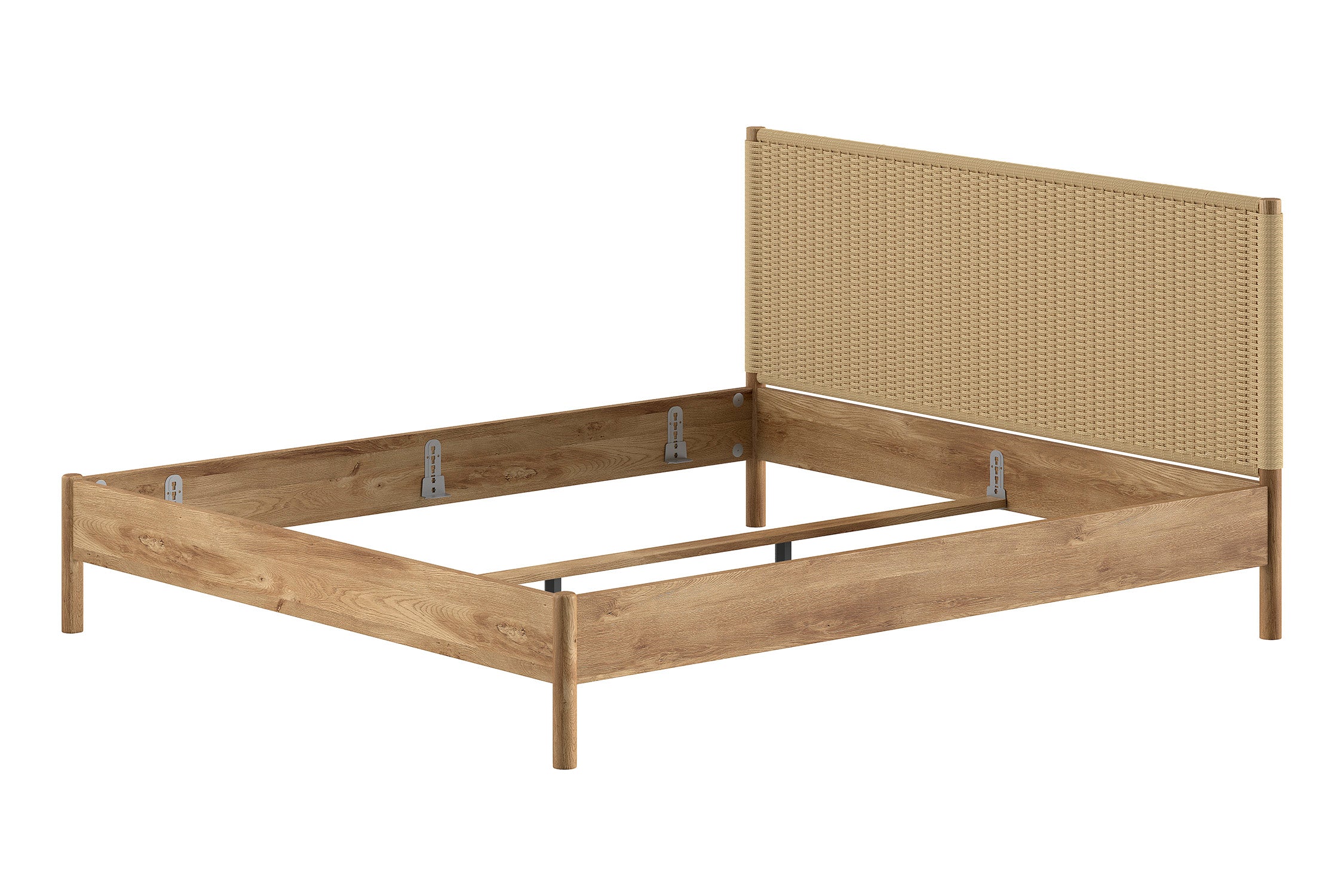 Olive twin bed 160x200 cm - Rattan/Oak