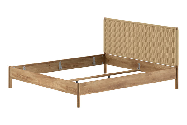 Olive twin bed 160x200 cm - Rattan/Oak