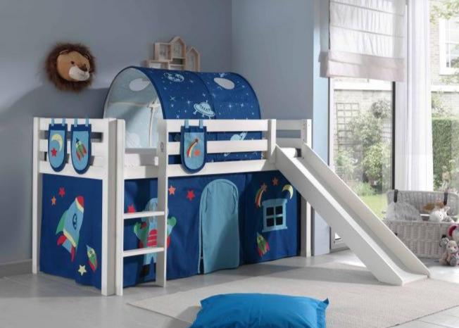 Pino loft bed with slide - white