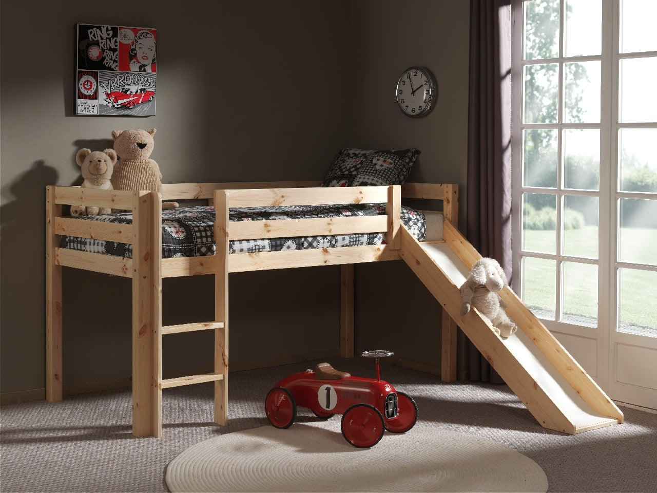 Pino loft bed with slide - natural