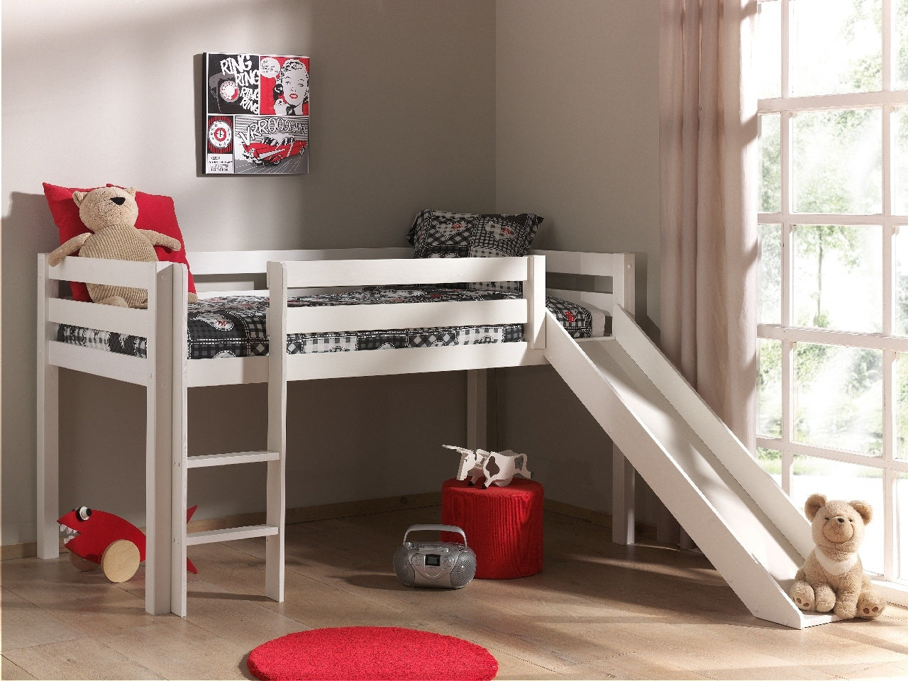 Pino loft bed with slide - white