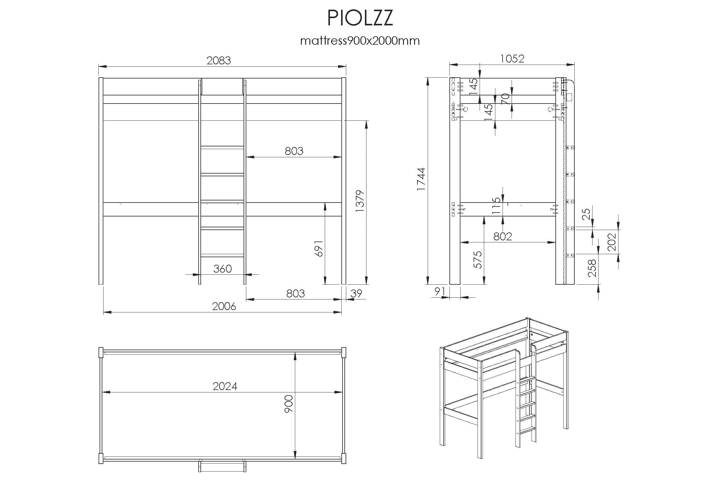 Pino hoogslaper met bureau (90x200)