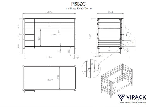 Pino Stapelbed 90x200 cm - 140 cm hoog