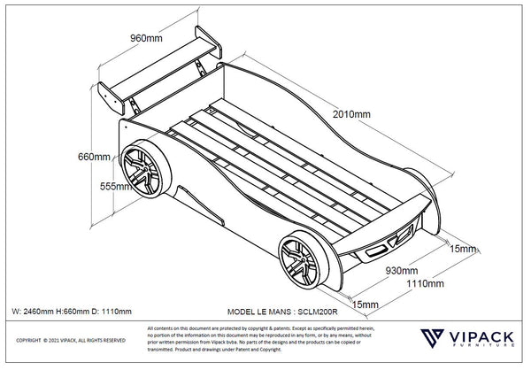 Lemans auto 90x200 cm