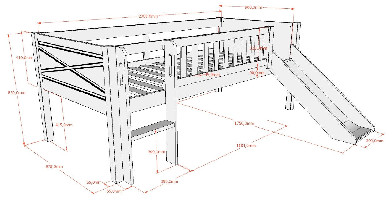 Vipack Scott mid-height sleeper with slide 90x200 cm