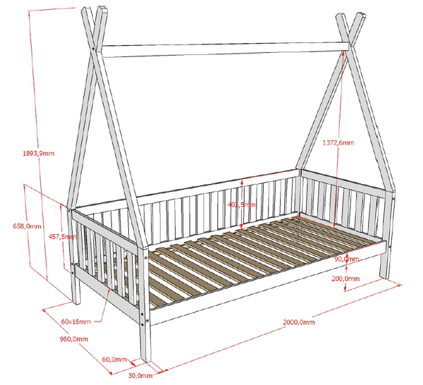 Tipi bed 90x200 - Wit