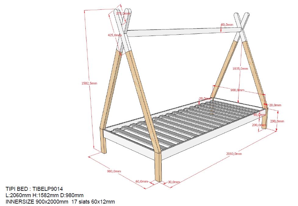 Vipack Tipi bed met bijpassende tent 90x200