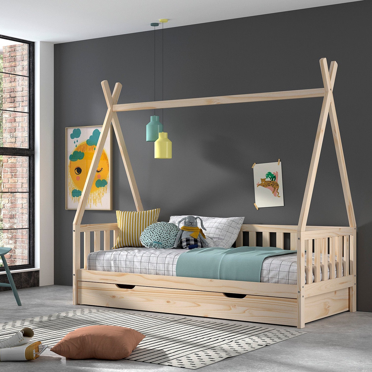 Tipi bed 90x200 - Naturel