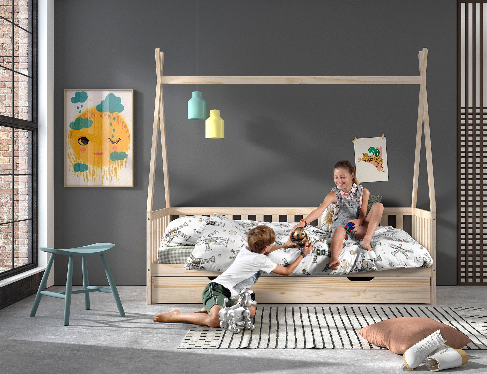 Tipi bed 90x200 - Naturel