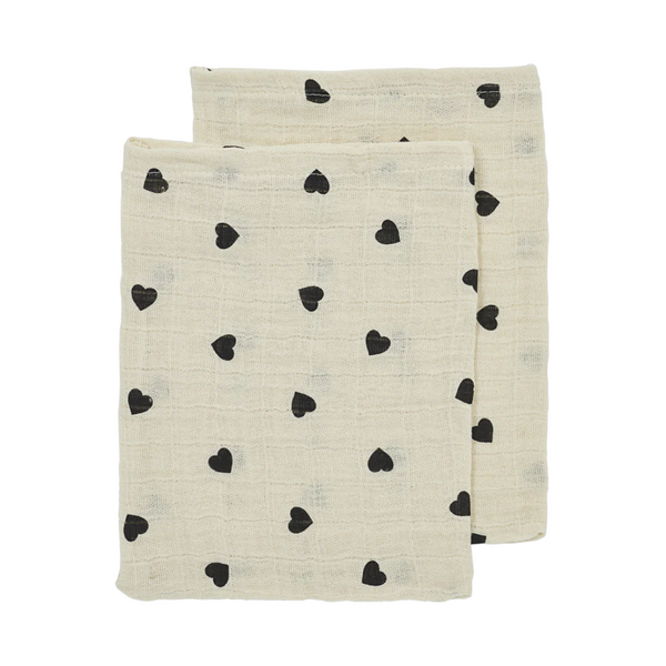 Hydrofiele washandjes 2-pack - Sweet Hearts Black