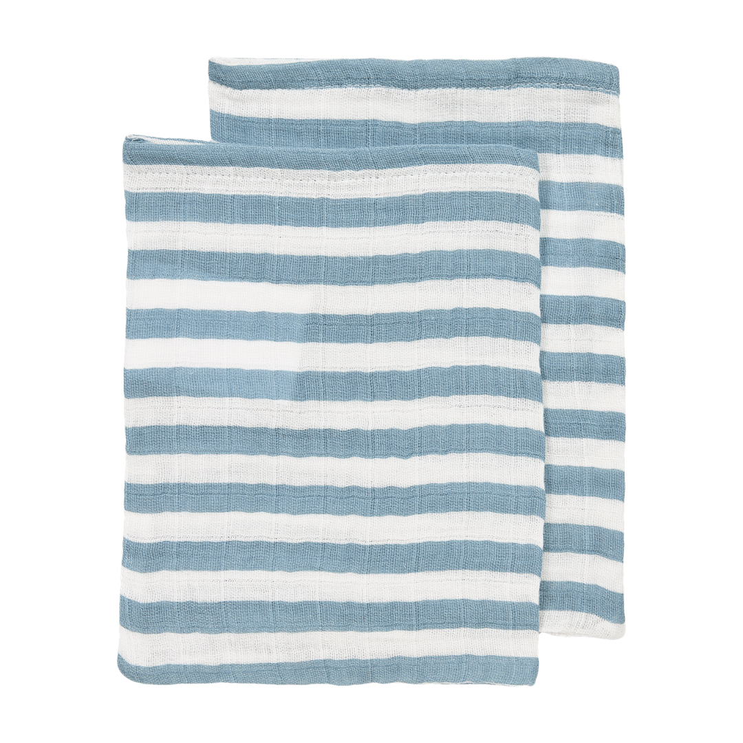 Hydrofiele washandjes 2-pack - Fat Stripe Jeans Blue