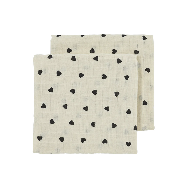 Hydrofiele monddoekjes 2-pack - Sweet Hearts Black