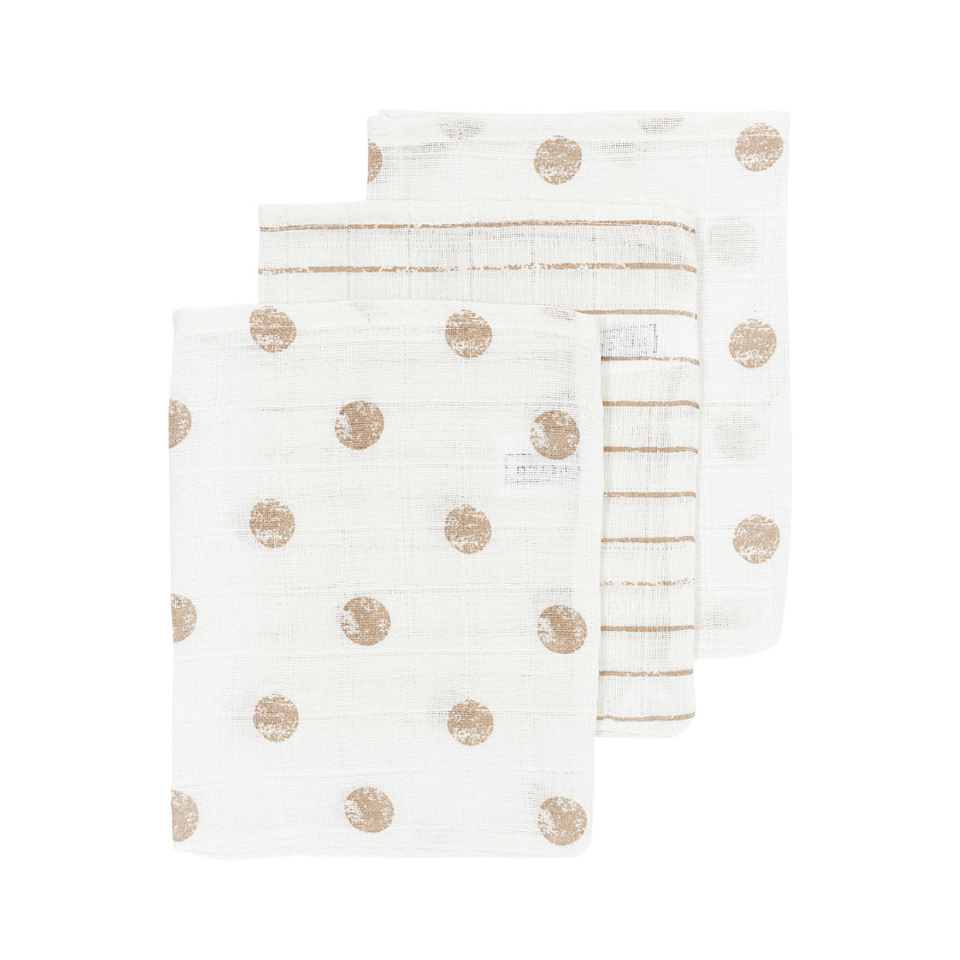 Hydrofiele washandjes 3-pack - Dot Stripe / Sand