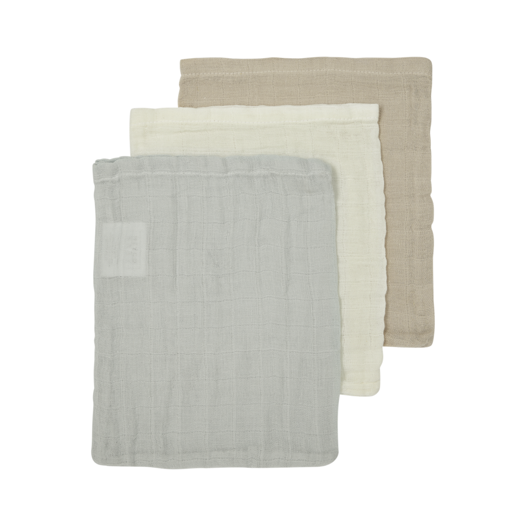 Hydrofiele washandjes 3-pack - Offwhite/Light Grey/Sand