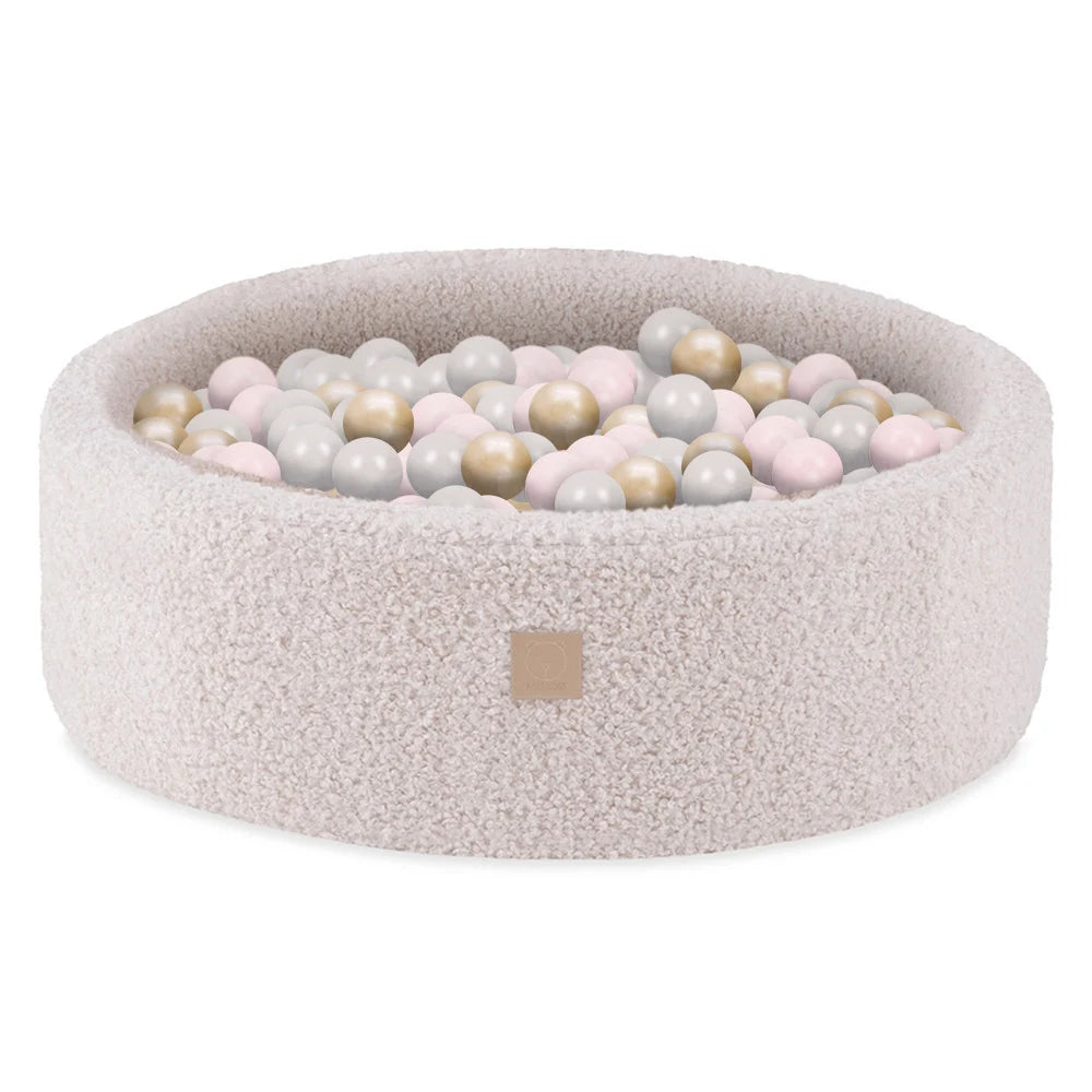 Ballenbak Fluffy Boucle rond 90x30 (inclusief ballen) - Pearl/Gold/Light Pink Pearl